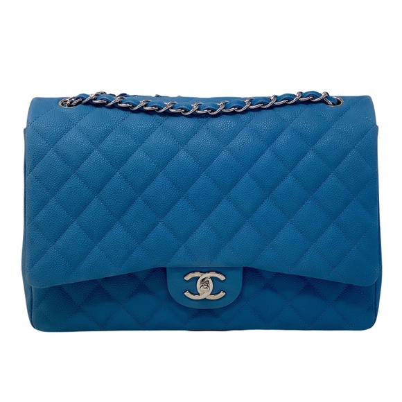 Chanel Maxi Suede Caviar Classic Flap Bag Blue - Picture 1 of 13